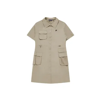 FILA FUSION Trending Street Series Short Sleeved Dresses Women's Misty Khaki