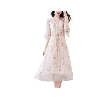 Yi Mengyuan Silk Long Sleeved Dress Women's Pink