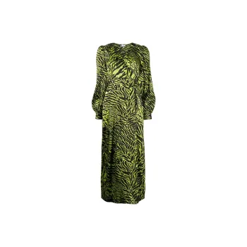 GANNI Tiger Print Wrapped V Neck Dress