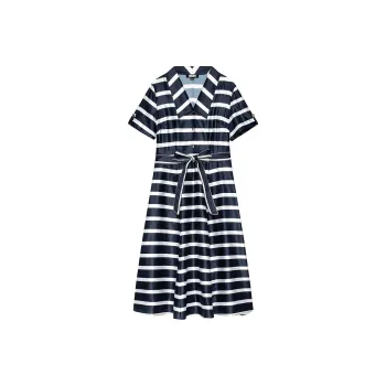 DKNY Short Sleeved Dress Women's Navy Blue Stripes