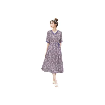 TOUCH SS24 Short-Sleeved Dresses Women's Pink Base With Purple Flowers