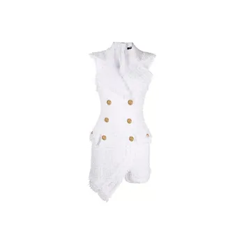BALMAIN Decorative Button Tweed Dress