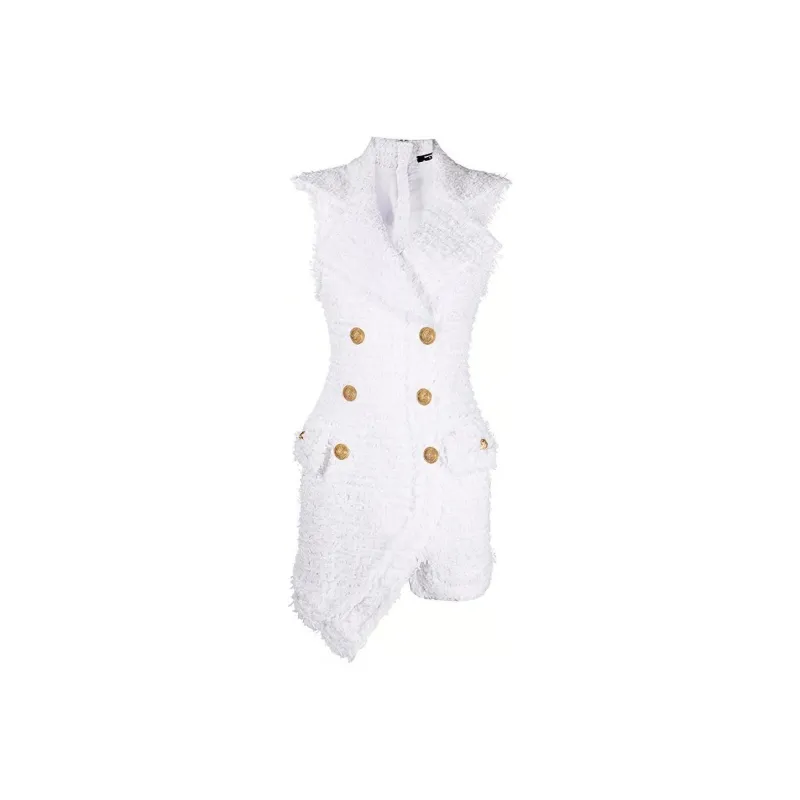 BALMAIN Decorative Button Tweed Dress-0