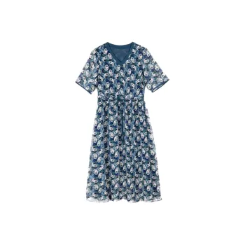 Mapping Short-Sleeved Dresses Women's Blue