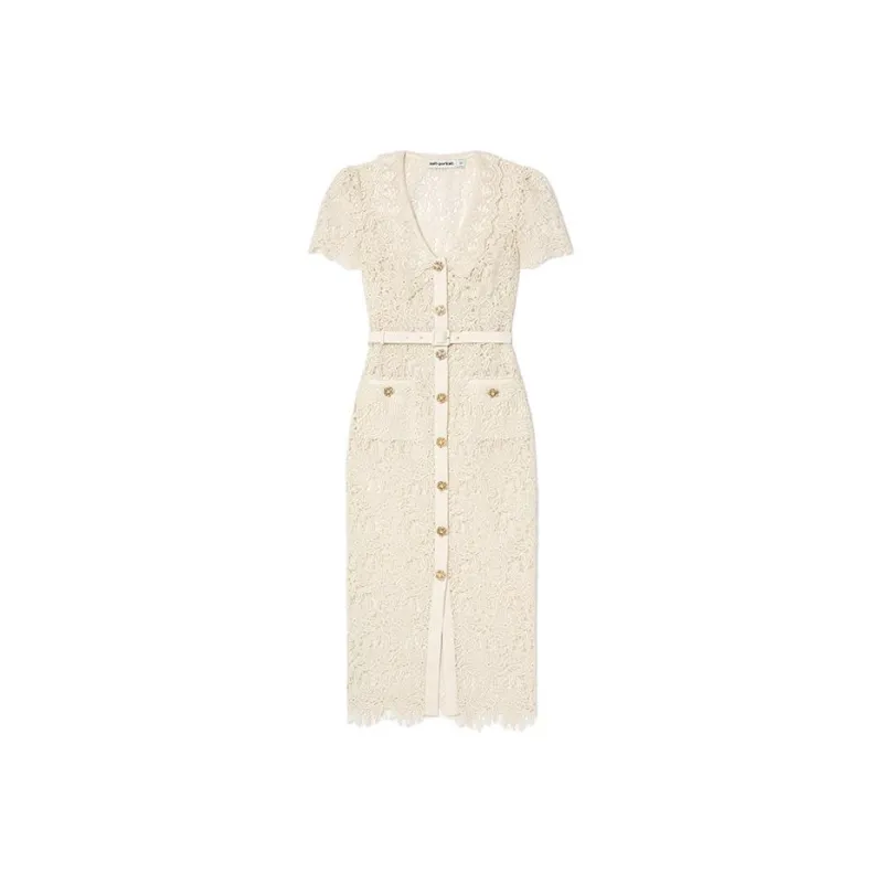 Self portrait Short Sleeved Dresses Women's Ivory White-0