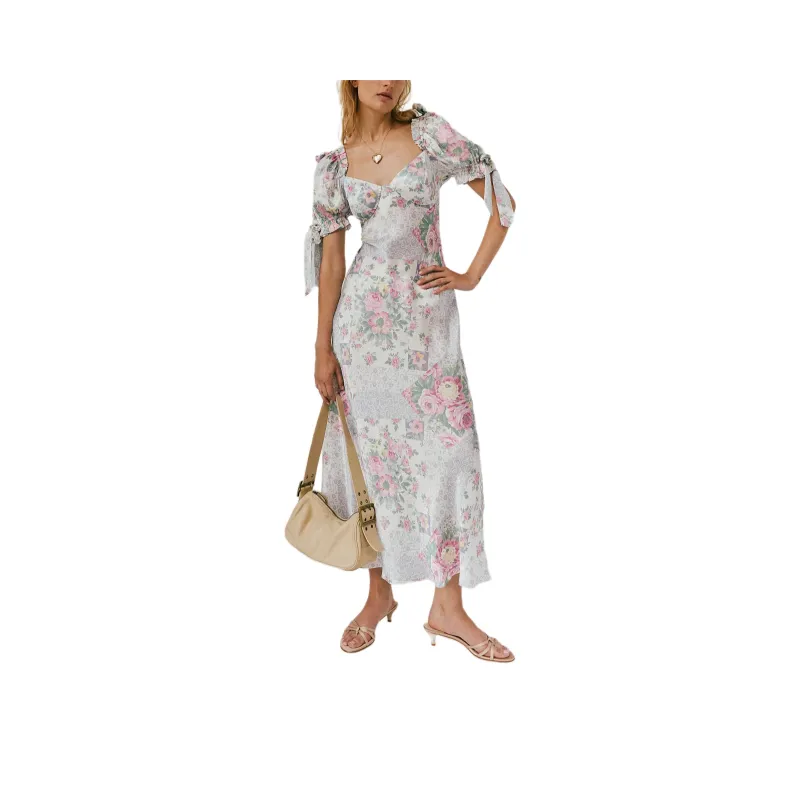 FREE PEOPLE Selkie The Poet Printed Slip Dress Short-Sleeved Dresses Women's Picnic Basket-0