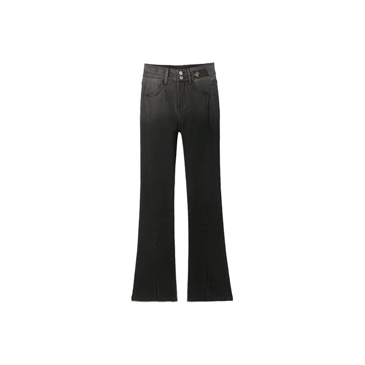 MITUAN Flared Pants Jeans Women's Black-0