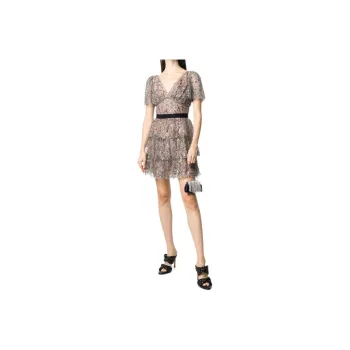 Self portrait Short Sleeved Dress Women's Gray Pink
