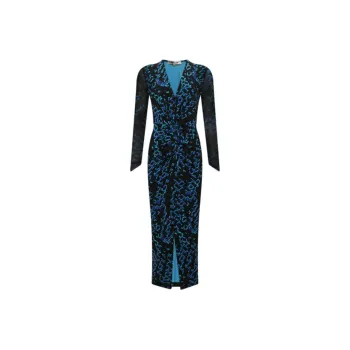 DVF Diane Von Furstenberg SS24 Long-Sleeved Dresses Women's Blue Black