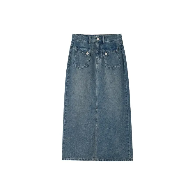 HIPPIEMISS Denim Long Skirts Women's Vintage Blue-0
