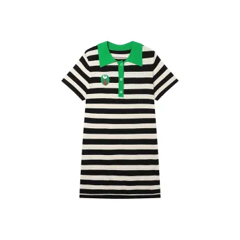 LOUISY AO Short Sleeved Dress Women's Apricot Base With Black Stripes