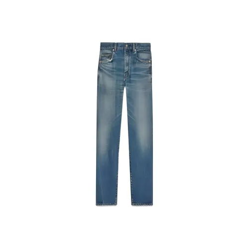 SAINT LAURENT Logo Patch High Waist Jeans