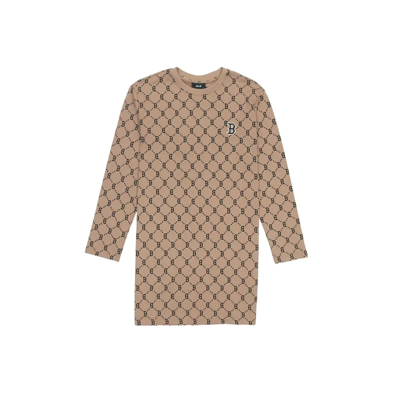MLB Old Flower Long Sleeved Dresses Women's Brown-0