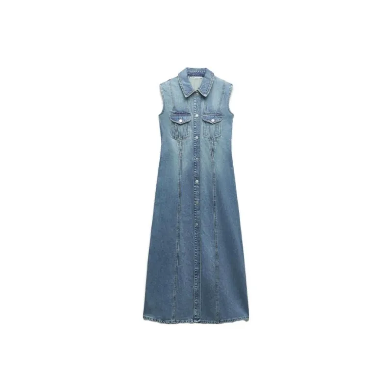 ZARA Sleeveless Dresses Women's Blue-0