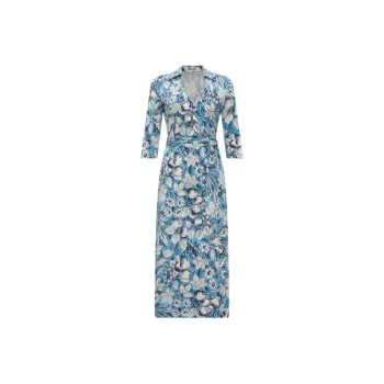 DVF Diane Von Furstenberg SS24 Long-Sleeved Dresses Women's Dream Blue Paradise Bird Pattern
