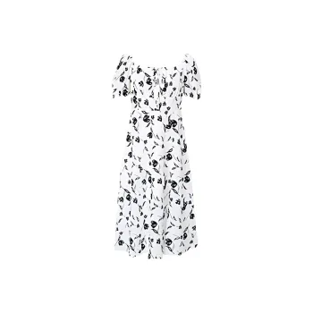 Hopeshow Short Sleeved Dress Women's Beige With Black Floral