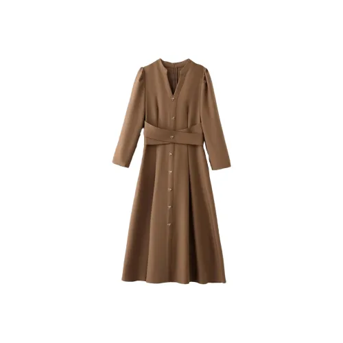Mapping Long Sleeved Dresses Women's Khaki