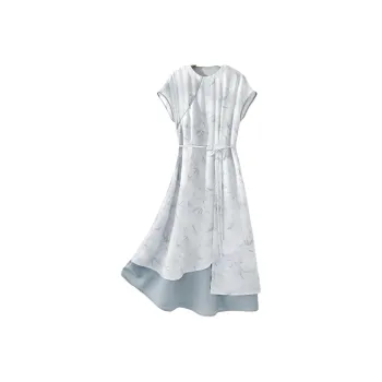 IHIMI Short Sleeved Dresses Women's Bamboo Rhythm Blue