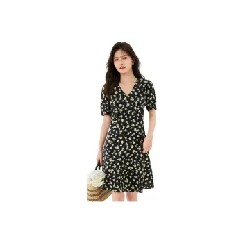 Still Quiet Short-Sleeved Dresses Women's Black Green