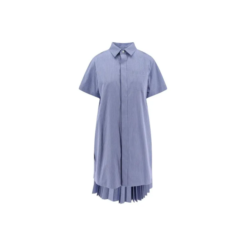 Sacai Striped Pleated Midi Chemisier Dress-0