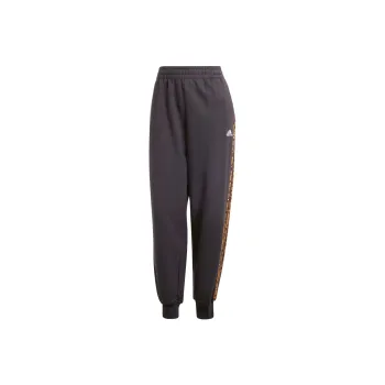 Adidas Essentials 3-Stripes Animal-Print 7/8 Joggers Knitted Sports Pants Women's Black