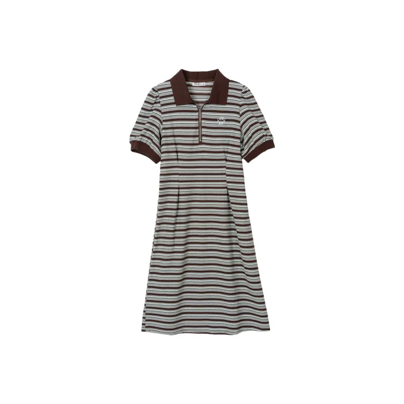 FAWENXIANGZI Short Sleeved Dress Women's Black White Stripes-0