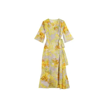 HUASJ Short Sleeved Dresses Women's Yellow