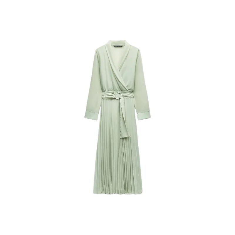 ZARA Long Sleeved Dress Women's Lake Green-0