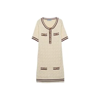 PRADA Round neck Knitted Cotton Mini Dress