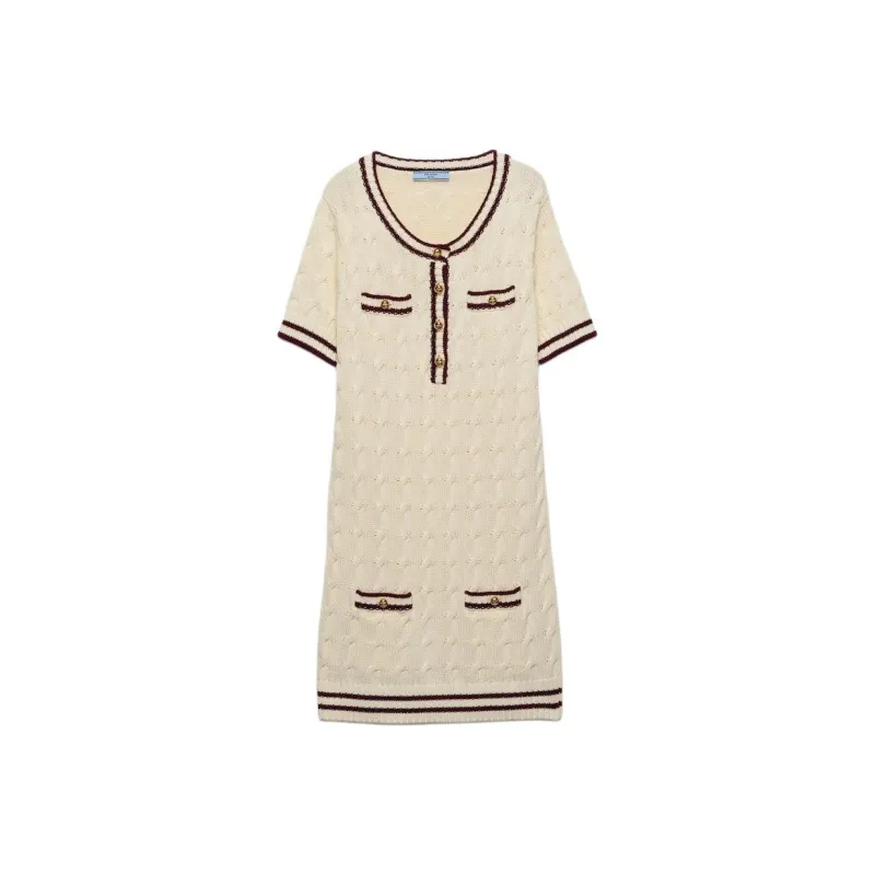 PRADA Round neck Knitted Cotton Mini Dress-0