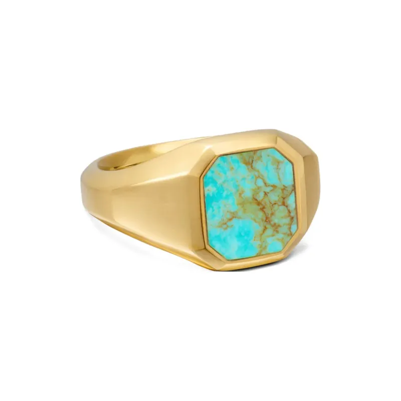 David Yurman 18K Yellow Gold Streamline® Signet Turquoise Ring-1