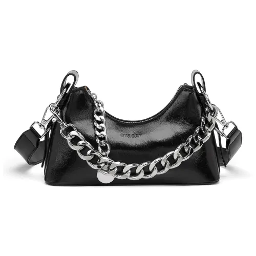 ST&SAT Synthetic Leather Underarm Shoulder Bag Women's Black/Silver