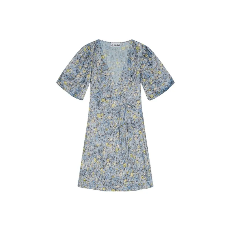 GANNI Floral print Crinkled Mini Dress-0