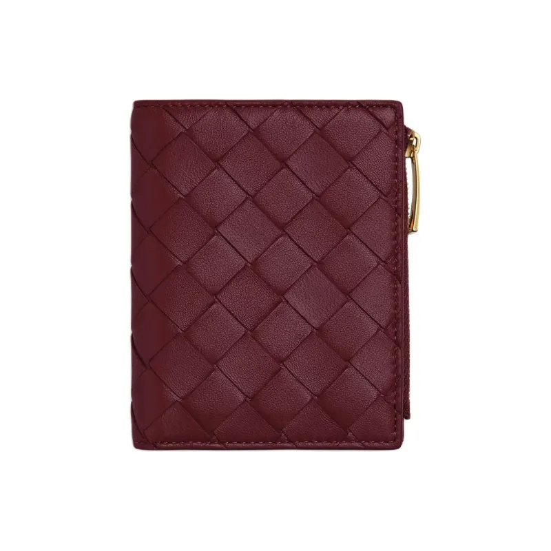 Bottega Veneta Intrecciato Sheepskin Wallet Small Size Women's Barolo Red-2