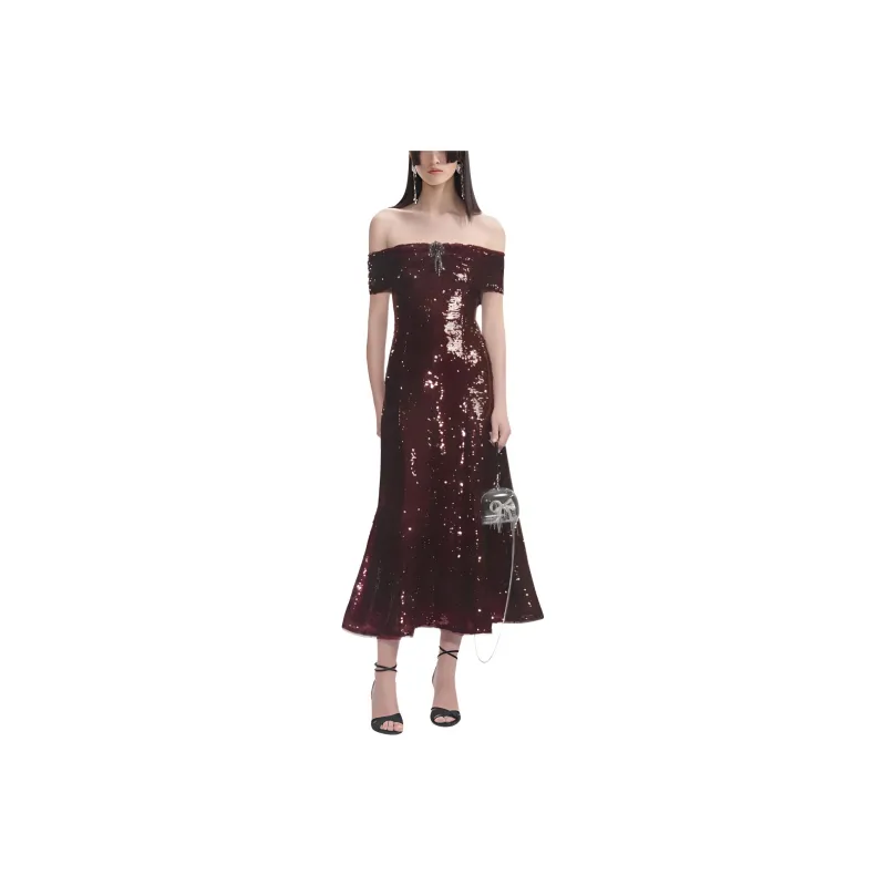 Self portrait Sequin Off Shoulder Midi Dress-0