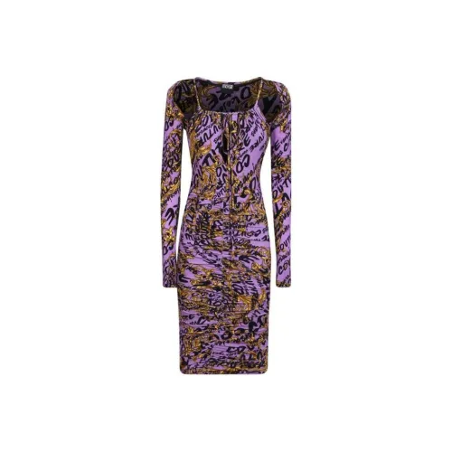 VERSACE JEANS COUTURE All over Logo print Gathered Dress