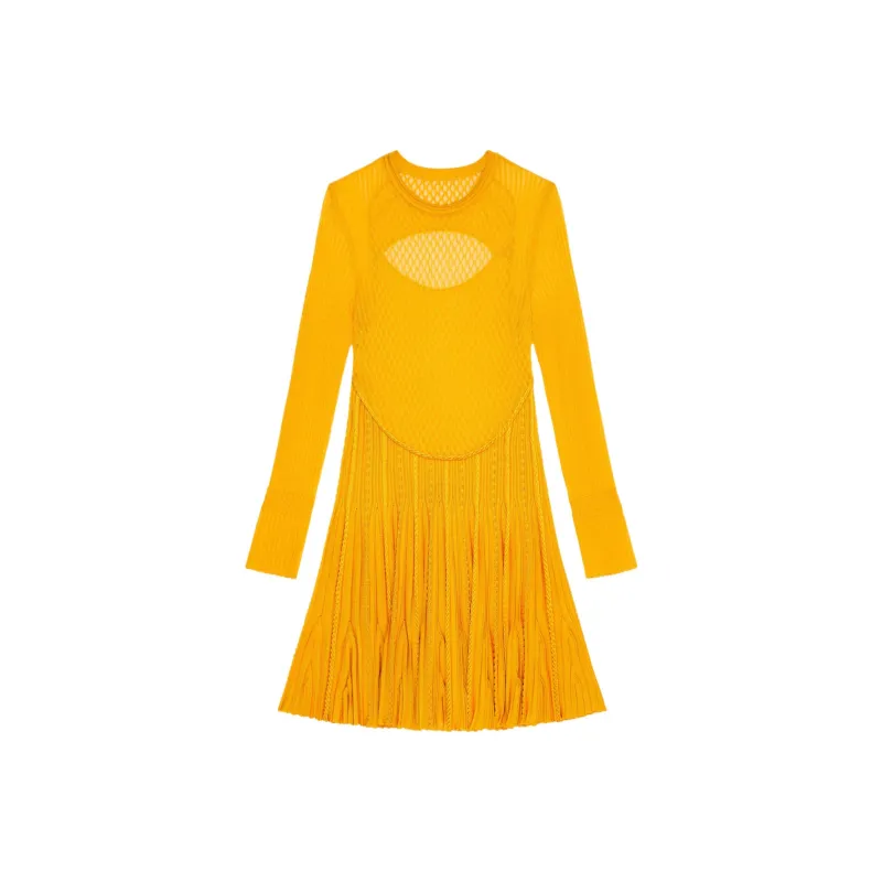 Givenchy Long Sleeve Frills Dress 'Golden Yellow'-0