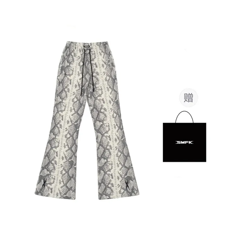 SMFK Casual Pants Women's White Snake Pattern-0
