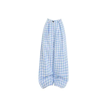 ZXZA Casual Pants Women's Blue Plaid
