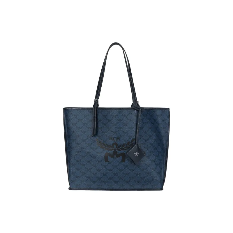 MCM Leather Tote Bag, Shopping Bag, Shoulder Bag, Handbag Women's Marine Blue-3