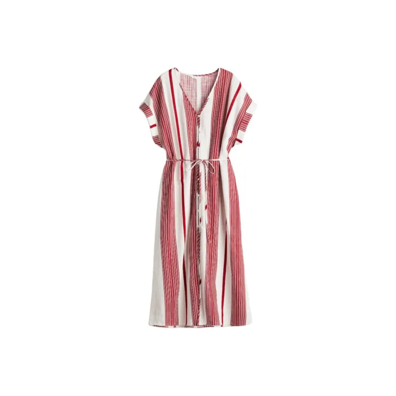H&M Short-Sleeved Dresses Women's White With Red Stripes-0