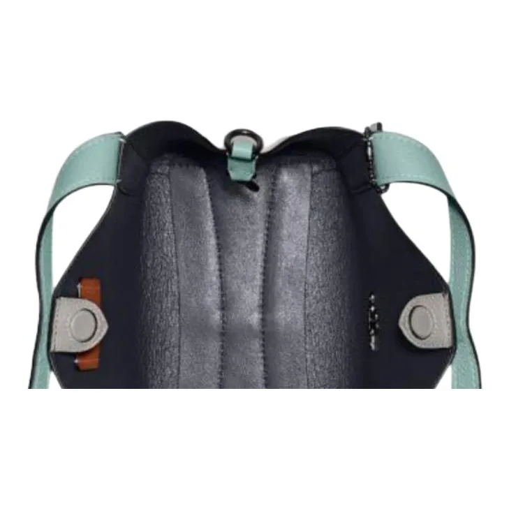 COACH Hadley Leather Basket Bag Handbag Crossbody Bag Small Size Women's Aqua Blue With Gray-4