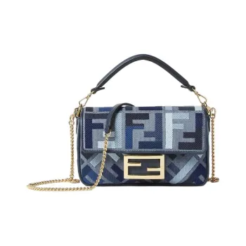 FENDI Baguette Canvas Shoulder Bag, Crossbody Bag, Handbag Mini Women's Blue