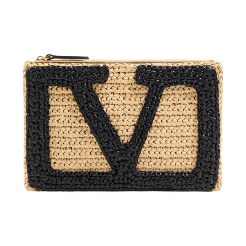 Valentino GARAVANI Synthetic Raffia Straw Bag Clutch Women's Natural-0