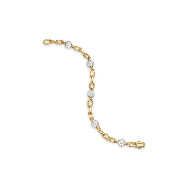 David Yurman 18kt Yellow Gold Dy Madison Beaded Diamond Bracelet 6mm-3