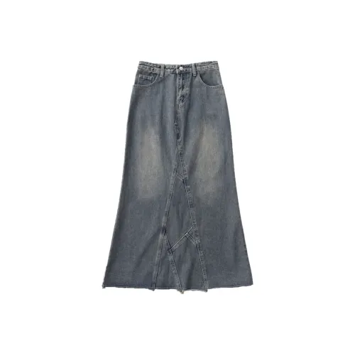 ZAVK Denim Long Skirts Women's Blue