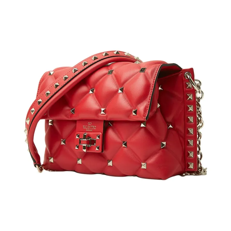 Valentino Lambskin Shoulder Bag Small Size Women's Red-1