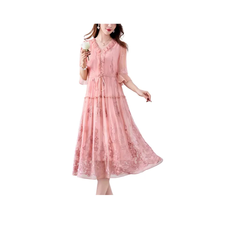 Yi Mengyuan Silk Long Sleeved Dress Women's-9