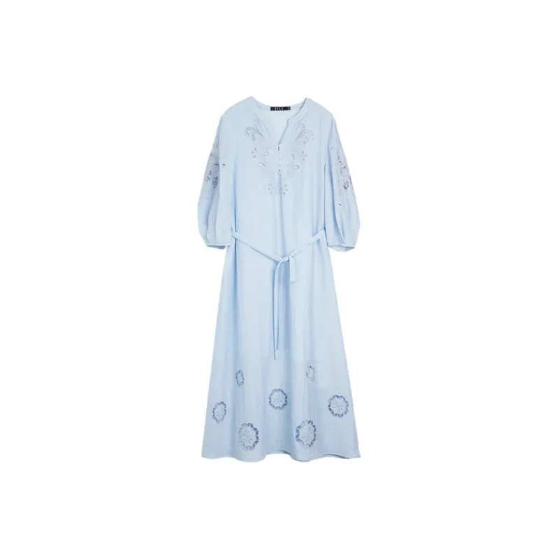 ELLE Long Sleeved Dress Women's Blue-0