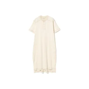 Beams Ribbed Henley Neck Short Sleeve Dress Short-Sleeved Dresses Women's